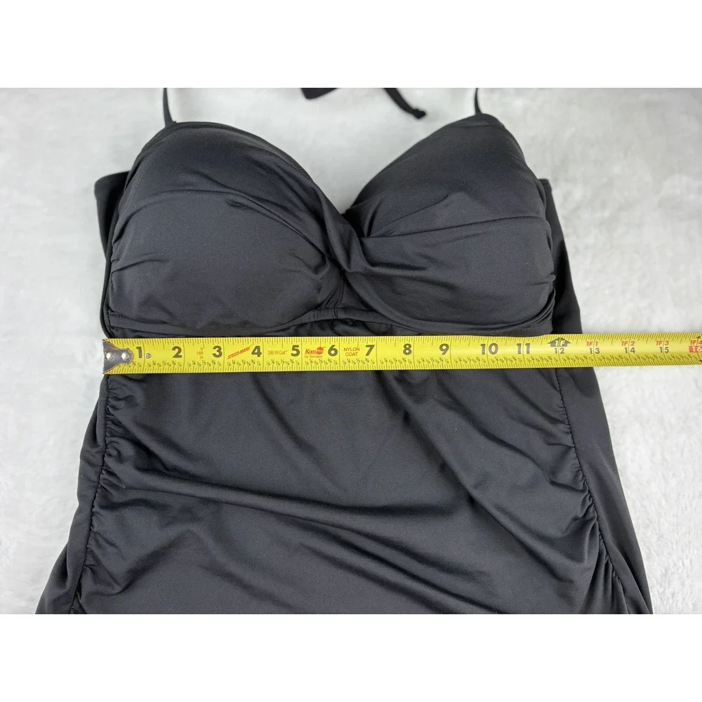 Anne Cole Black Halter Tankini Swim Top Women’s Large Ruched Padded Shelf Bra